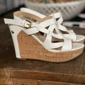 Guess White & cork wedges